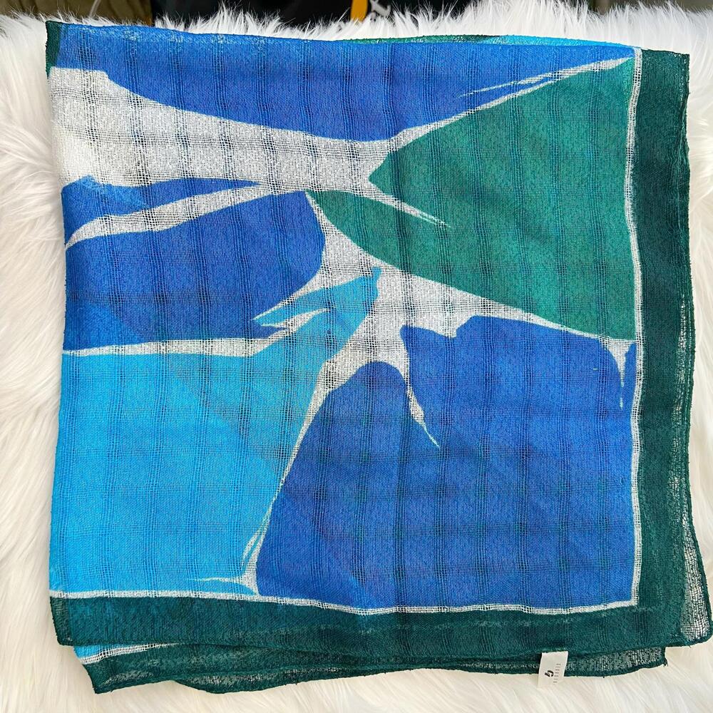 Vintage Georgiou Italy Blue green sheer textured scarf Polyester Made in Italy